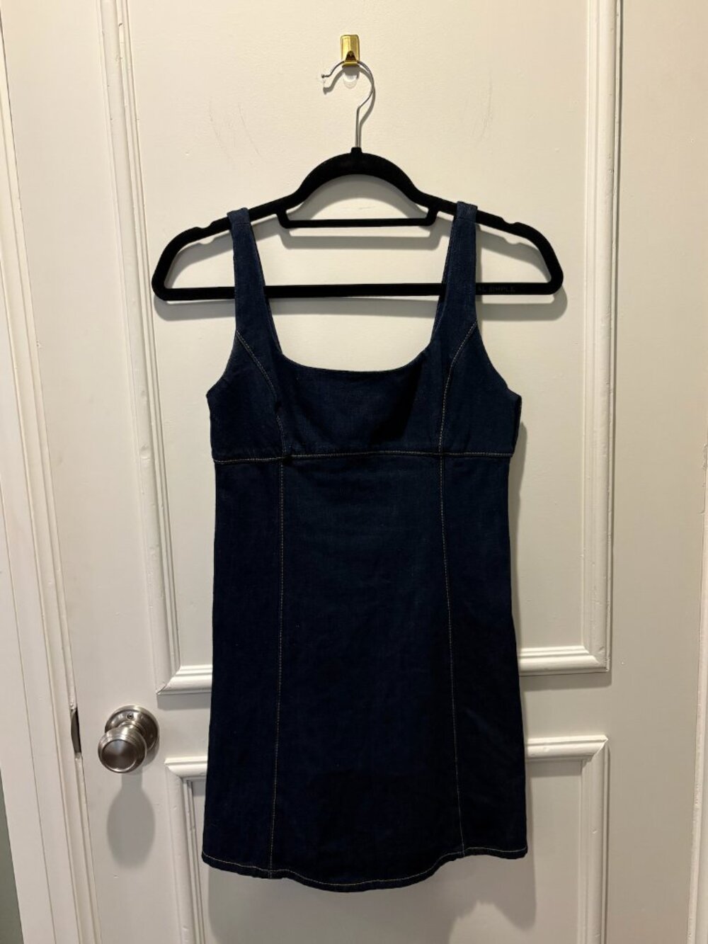 Zara Dark Wash Denim Square Neck Mini Dress XS
